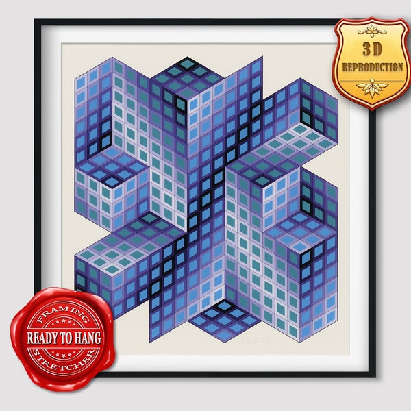 Victor Vasarely Sinvilag Giclee Print Texture Gel Reproduction Painting Large Size Canvas Paper Wall Art Poster Ready to Hang Framed Print