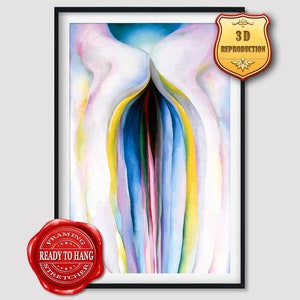 Georgia O'Keeffe Grey Lines with Black Blue and Yellow Giclee Print Reproduction Painting Large Size Canvas Paper Wall Art Framed Poster