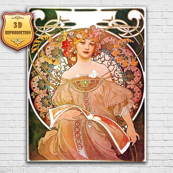 Alphonse Mucha Daydream Giclee Print Texture Gel Reproduction Painting Large Size Canvas Paper Wall Art Poster Ready to Hang Framed Print