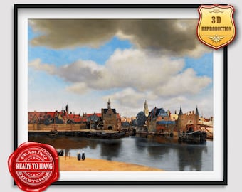 Johannes Vermeer View of Delft Giclee Print Reproduction Painting Large Size Canvas Paper Wall Art Poster Ready to Hang Framed Print