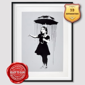 Banksy Nola Grey Rain Giclee Print Texture Gel Reproduction Painting Large Size Canvas Paper Wall Art Poster Ready to Hang Framed Print