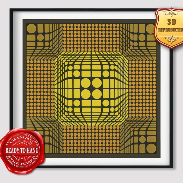 Victor Vasarely Pentek Giclee Print Texture Gel Reproduction Painting Large Size Canvas Paper Wall Art Poster Ready to Hang Framed Print