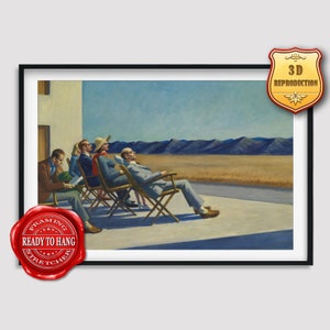 Edward Hopper People in the Sun Giclee Print Texture Gel Reproduction Painting Large Size Canvas Paper Wall Art Poster Ready to Hang Framed