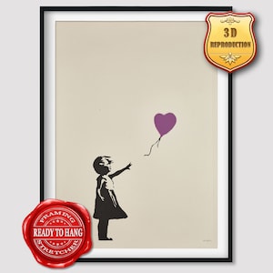 Banksy Girl with Balloon Colour AP Purple Giclee Print Reproduction Painting Large Size Canvas Paper Wall Art Framed Poster Ready to Hang