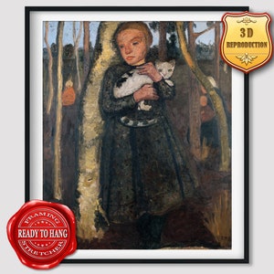 Paula Modersohn-Becker Girl in a Birch Forest with Cat Giclee Print Reproduction Painting Large Size Canvas Paper Wall Art Framed Poster