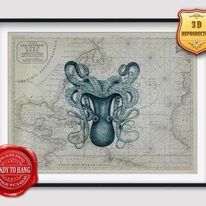 Octopus Giclee Print Texture Gel Reproduction Painting Large Size Canvas Paper Wall Art Poster Ready to Hang Framed Print
