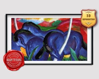 Franz Marc Blue Horses Giclee Print Texture Gel Reproduction Painting Large Size Canvas Paper Wall Art Poster Ready to Hang Framed Print