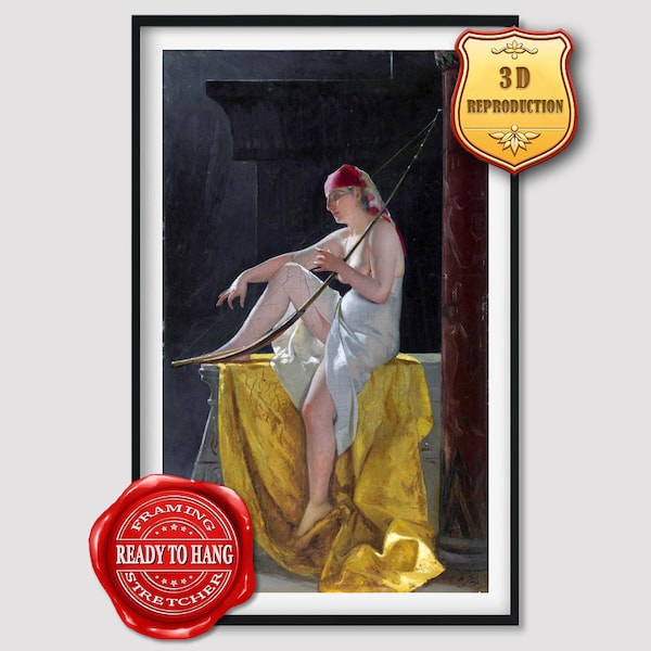 Luis Ricardo Falero Egyptian Woman with Harp Giclee Print Reproduction Painting Large Size Canvas Paper Wall Art Framed Poster Ready to Hang