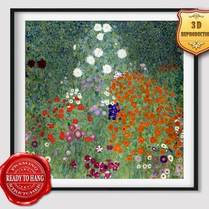 Gustav Klimt Flower Garden Giclee Print Texture Gel Reproduction Painting Large Size Canvas Paper Wall Art Poster Ready to Hang Framed Print