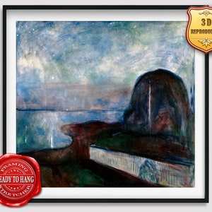 Edvard Munch Starry Night Giclee Print Texture Gel Reproduction Painting Large Size Canvas Paper Wall Art Poster Ready to Hang Framed Print
