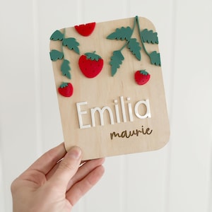Strawberry Name Plaque | Name Announcement Sign | Milestone Set | New Baby | Pregnancy Announcement | Baby Name |Hospital Plaque|Interchange