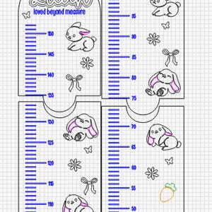 Tabla de crecimiento personalizada - CONEJITOS / Decoración para habitación de niña / Tema primaveral / Regla de madera / Estilo femenino / Altura del bebé / Primer cumpleaños / Tema suave