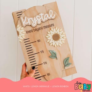 Gepersonaliseerde groeimeter - ZONNEBLOEMEN | Meisjeskamerdecoratie | Bloementhema | Acrylgroeimeter | Houten liniaal | Maatregel | Babylengte: