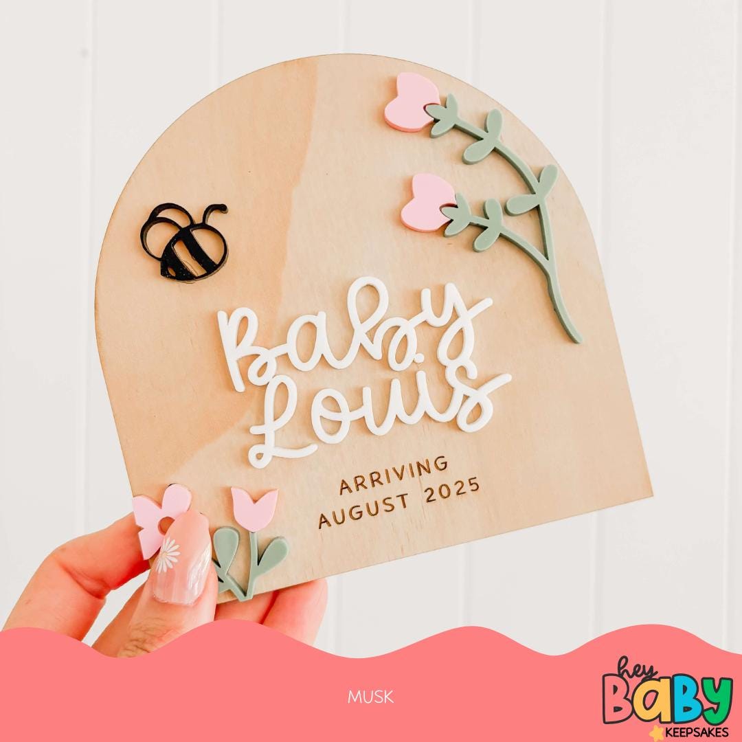 Birth Announcement Plaque - Wildflower | Baby Announcement | Name Announcement | Shelf Sitter | Birth Plaque | Keepsake | Name Display