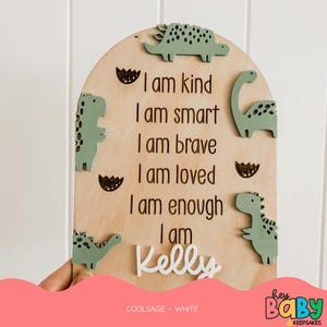 Personalisierte tägliche Affirmationsplakette - DINOSAUURS | Kinder | Kinderzimmer | Bekräftige | Ich bin Schlau | Kinder Deko | Personalisieren Affirm