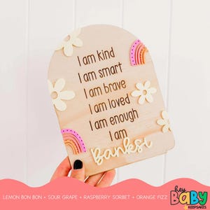 Plaque d'affirmation quotidienne personnalisée | FLEUR BOHO | Décoration florale | Chambre des filles | Cadeau bébé | Baby Shower | Australie | Positif | Arc-en-ciel