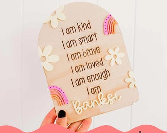 Personalised Daily Affirmation Plaque | BOHO BLOOM | Flower Decor | Girls&#39;s Room | Baby Gift | Baby Shower | Australia | Positive | Rainbow