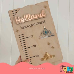 Gepersonaliseerde groeimeter - PRINCESS | Meisjeskamerdecoratie | Prinsessenthema | Acrylgroeimeter | Houten liniaal | Maatregel | Kronen