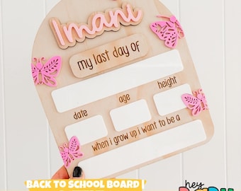 Back to School-bestuur - VLINDERS | My First Day-bord gepersonaliseerd | Terug naar school-bord | Eerste/laatste dag | Droog wisbord | Fotorekwisieten