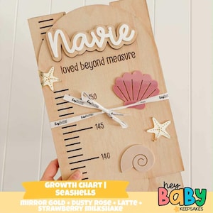 Personalised Growth Chart - SEASHELLS | Girls Ocean Theme | Wooden Growth Chart | Ocean | Child Height Chart | Nursery Height Chart | Surf