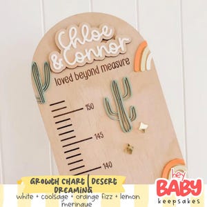 Grafico di crescita personalizzato - DESERT DREAMS / Decorazione di genere neutro / Grafico di altezza per bambini Boho / Decorazione da cowboy / Grafico da parete / Grafico di altezza in legno