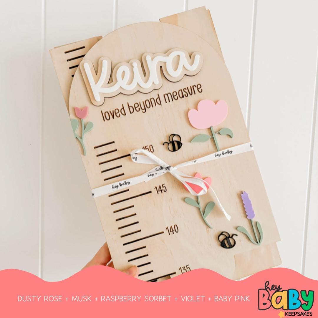 Personalised Growth Chart - WILDFLOWER | Girls Room | Daisy Theme | Acrylic Growth Chart | Wooden Ruler | Measure | Baby Height | Flowers