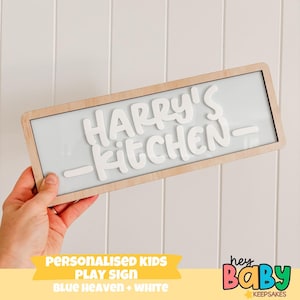 Letrero personalizado para área de juegos infantiles / Letrero para cocina / Letrero para cocina de barro / Cafetería infantil / Juego imaginativo / Letrero para niños / Juego de simulación / Compras