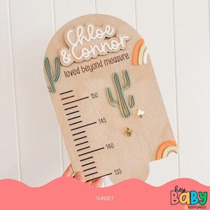 Tabla de crecimiento personalizada - DESERT DREAMS / Decoración de género neutro / Tabla de altura infantil Boho / Decoración de vaqueros / Tabla de pared / Tabla de altura de madera