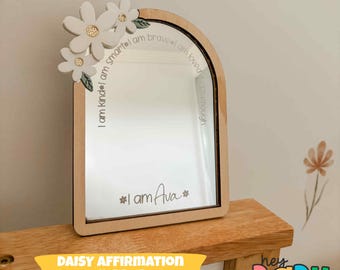 Daily Affirmation Mirror in DAISY | I Am Mirror | Girls Room | Floral Decor | Keepsake for Children | Birthday Gifting | Christening Gift