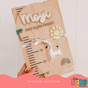 Personalisierte Wachstumstabelle - SAFARI | Neutrales Zimmer | Wildtier Thema | Acryl Wachstumstabelle | Holzlineal | Maße | Baby Höhe | Zoo