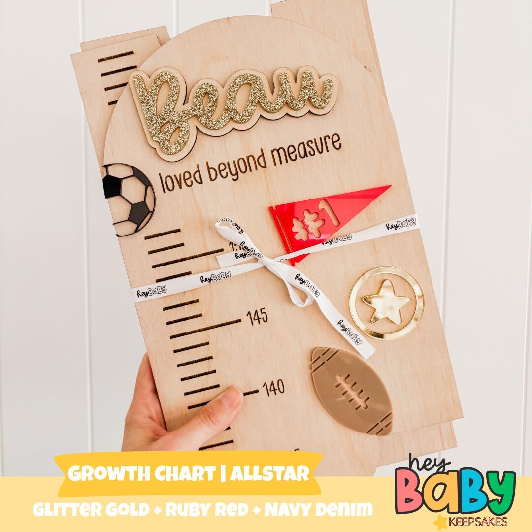 Sports Theme Ruler Personalised Growth Chart - ALLSTAR | Boys Room Decor | Football Theme ...