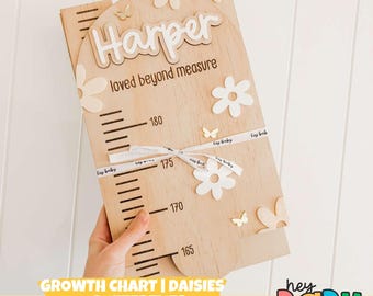 Personalised Growth Chart - DAISIES with BUTTERFLIES  | Girls Room Decor | Daisy Theme | Wooden Ruler | Australian | Baby Height | Birthday