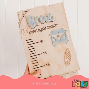 Tabla de crecimiento personalizada - VERANO FRESCO / Decoración de habitación de niños / Temática de surf / Tabla de crecimiento de acrílico / Regla de madera / Medida / Altura del bebé