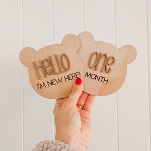 Jeu d'étapes bébé ours | Disque mensuel ours en peluche | Cartes bébé étape importante | Regarde-moi grandir | Souvenir en bois | Accessoire photo bébé | Genre neutre