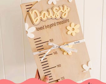 Personalised Growth Chart - FIELD OF DAISIES | Girls Room Decor | Daisy Theme | Acrylic Growth Chart | Wooden Ruler | Measure | Baby Height