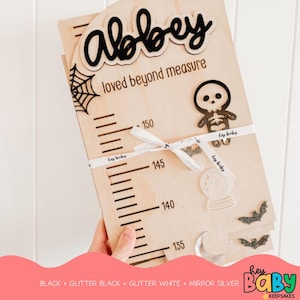Gepersonaliseerde groeimeter: SPOOKY | Lengtetabel jongens en meisjes | Gothic-decoratie voor kinderen | Maatregel | Liniaal babylengte | Halloween | Goth Baby
