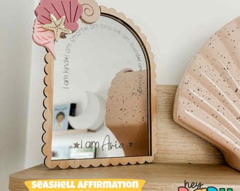 Daily Affirmation Mirror in SEASHELLS | Mirror for Girls | Personalised | Seashell  Decor | Mermaid Room Mirror | Positive Quotes for Kids