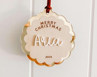 Decorazione natalizia personalizzata / Pallina di Natale / Natale / Regalo / Decorazione per l'albero / Natale personalizzato / Acrilico / Oro a specchio / Neutro / Boho