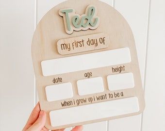 Back to School Board | Personalised My First Day Board | Back to School Sign | Photo Prop for School | First Day Plaque | NATURAL