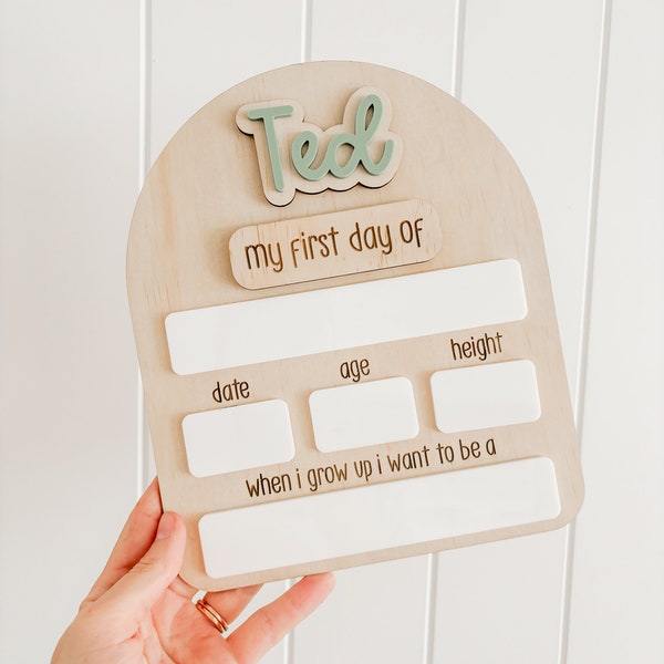 Back to School Board | Personalised My First Day Board | Back to School Sign | Photo Prop for School | First Day Plaque | NATURAL