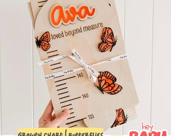 Personalised Growth Chart - BUTTERFLY | Kids Room | Childs Height Chart | Kids Decor | Childs Keepsake | Girls Room | Wall Growth Chart