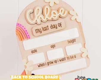 Pizarra de regreso a clases - BOHO BLOOM / Diseño de margaritas / Primero, último día / Borrado en seco / Cuando crezca / Pizarra blanca / Pizarra escolar / Accesorio / Arcoíris
