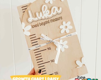 Personalised Growth Chart - DAISY | Girls Room Decor | Daisy Theme | Acrylic Growth Chart | Wooden Ruler | Measure | Baby Height