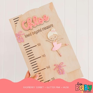 Tabla de crecimiento personalizada - BAILARINA / Hecho a medida / Decoración de bailarina / Tabla de pared para nietos / Madera / Tabla de altura para niños / Tabla de crecimiento para niñas