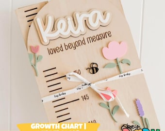 Personalised Growth Chart - WILDFLOWER | Girls Room | Daisy Theme | Acrylic Growth Chart | Wooden Ruler | Measure | Baby Height | Flowers