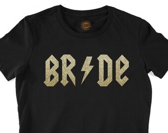 Stylish Rock Chick Bride T-Shirt with gold glitter print