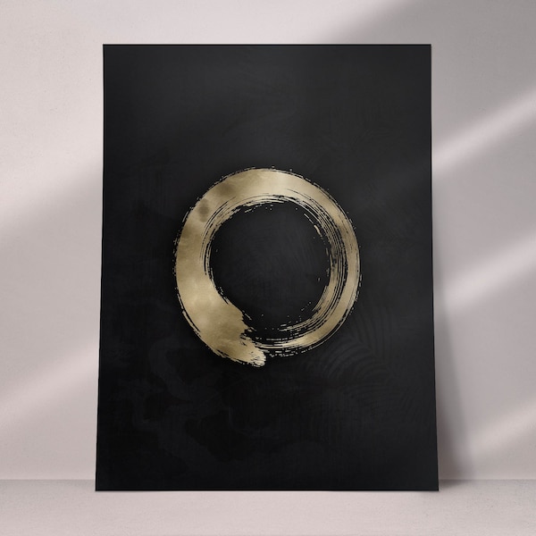 Impression d'art zen spirituel avec cercle en feuille d'or, cadeaux de pleine conscience et art de la méditation