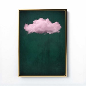 Cloud Canvas Print - Emerald Green Dusky Pink Moody Minimalist Wall Art for stylish interior design