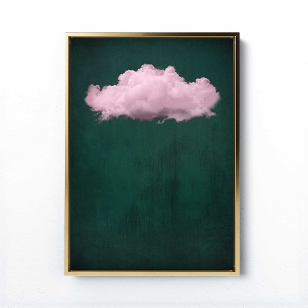 Wolken Leinwanddruck - Smaragd Grün Altrosa Stimmungsvolle Minimalistische Wandkunst für stilvolle Inneneinrichtung