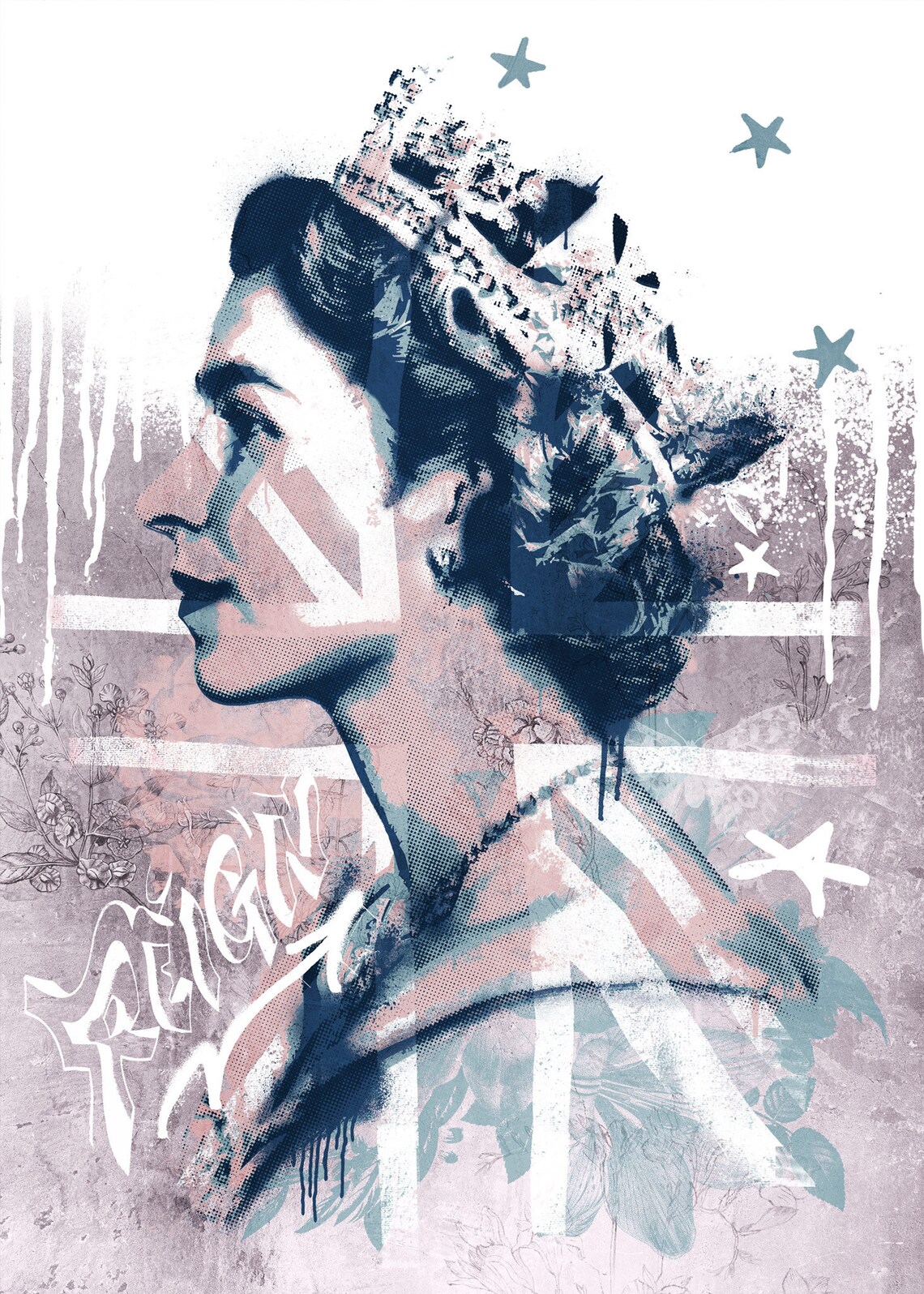 Queen Elizabeth poster Street art graffiti print Unique Etsy